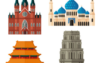 A vector illustration of set of place of worship for different religions